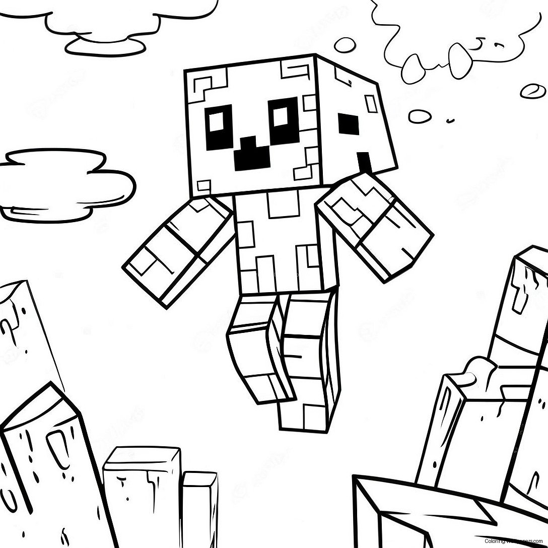 Página Para Colorir Do Ghast Do Minecraft Flutuando No Céu 47474