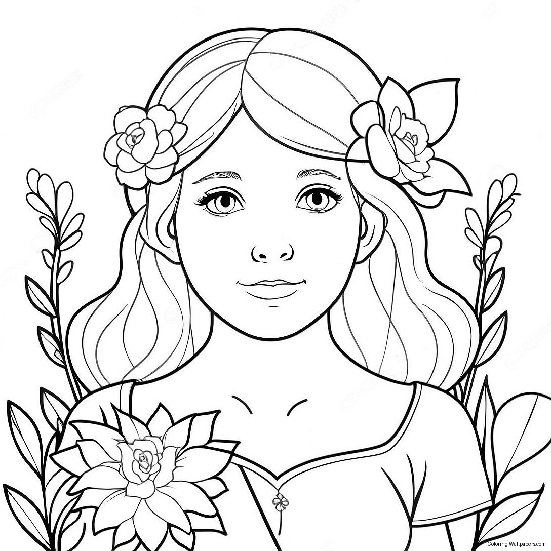 Monika With Flowers Coloring Page 28954