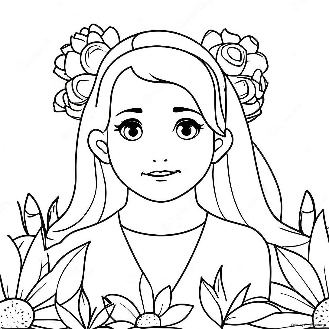 Monika With Flowers Coloring Page 28955