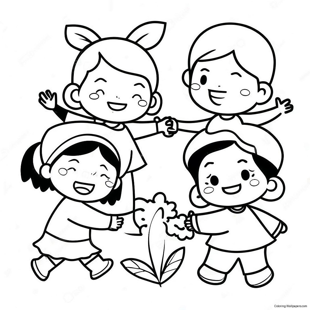 Multicultural Children Playing Together Coloring Page 31510