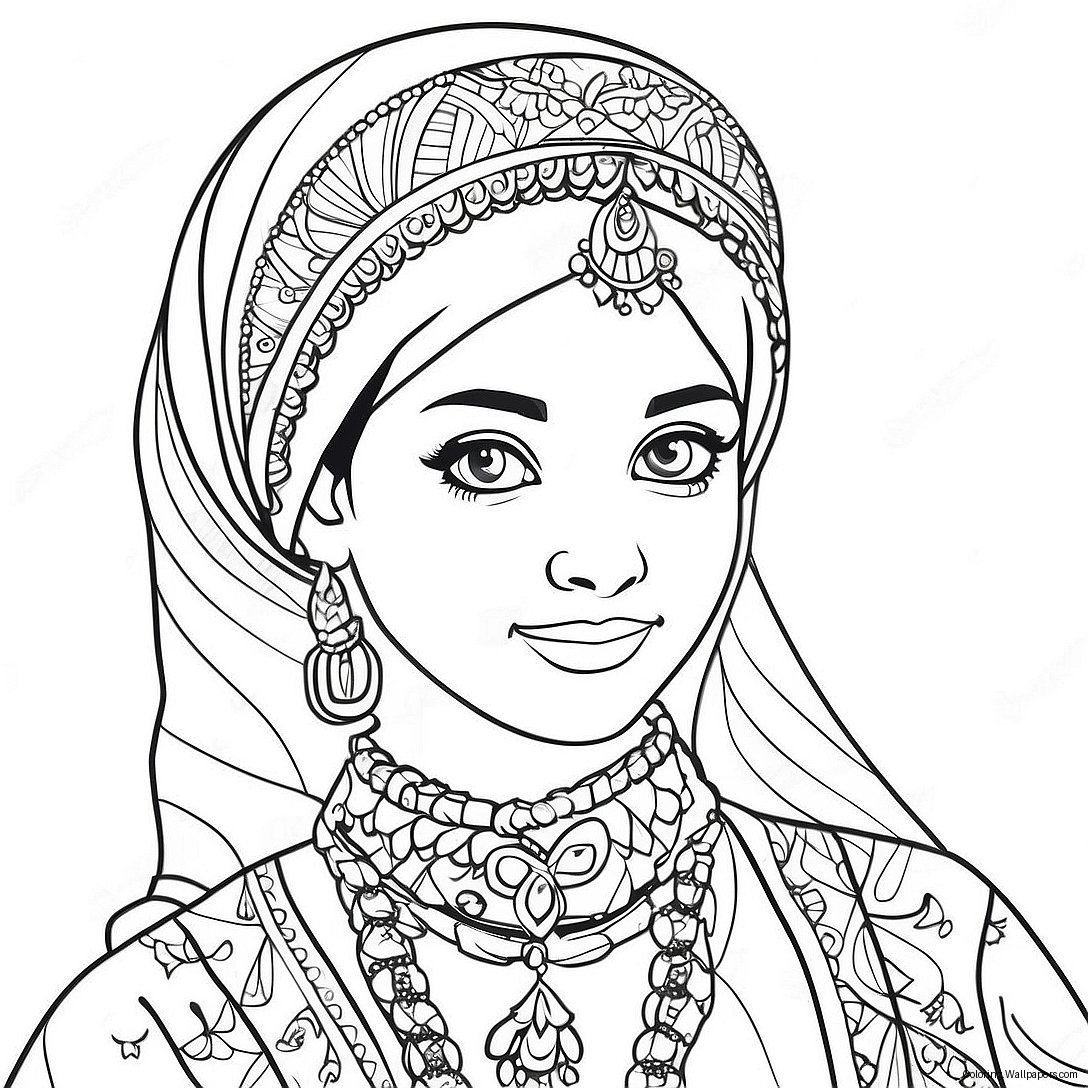 Muslim Girl In Traditional Dress Coloring Page 28183