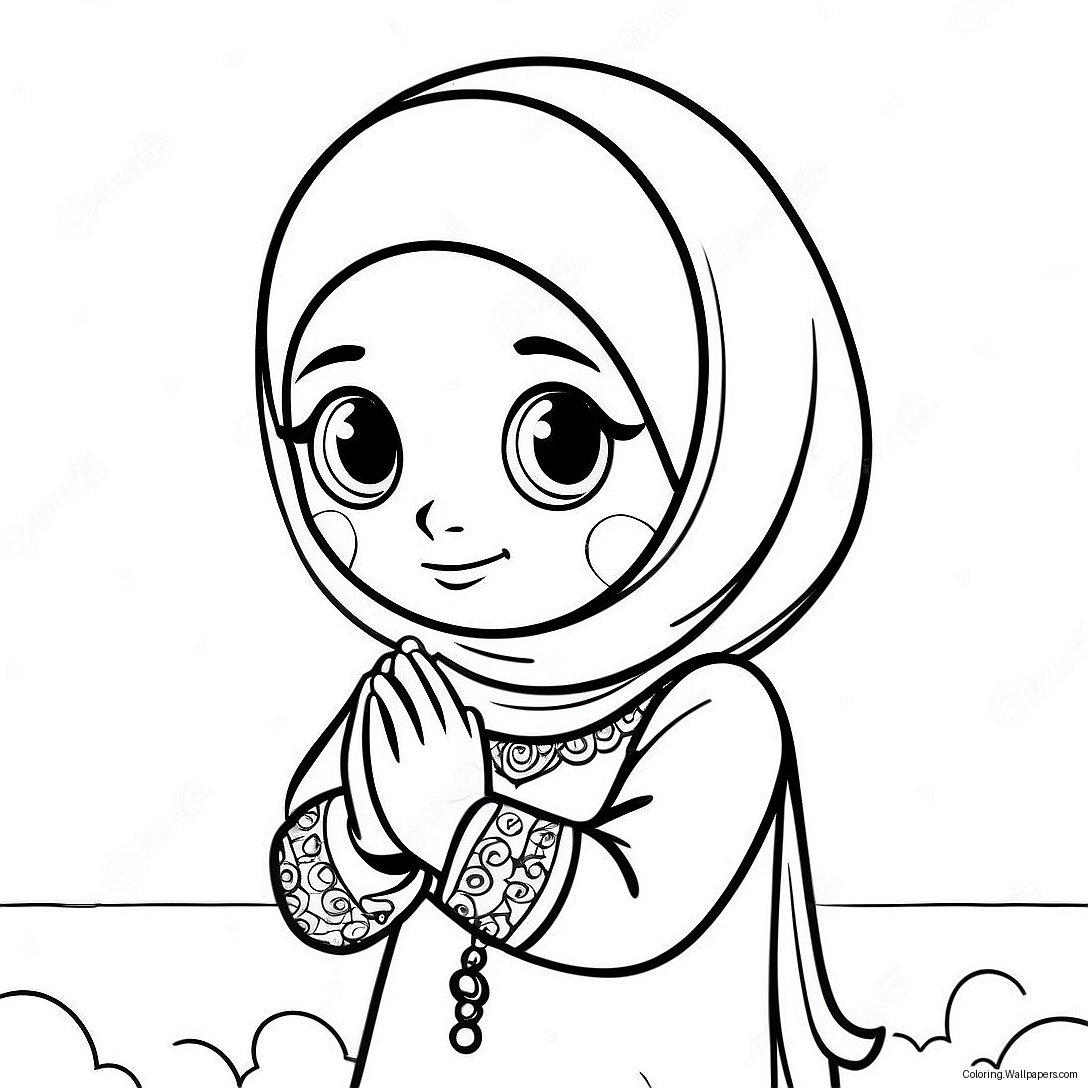 Muslim Girl Praying Coloring Page 28177