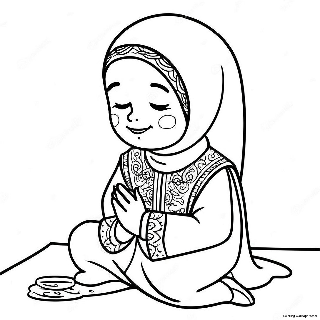 Muslim Girl Praying Coloring Page 28179