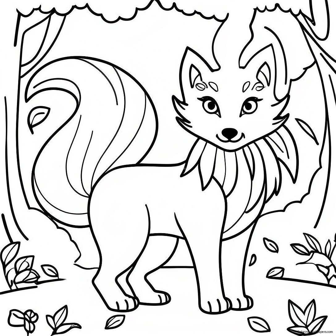 Mystical Nine Tailed Fox In Forest Coloring Page 14913