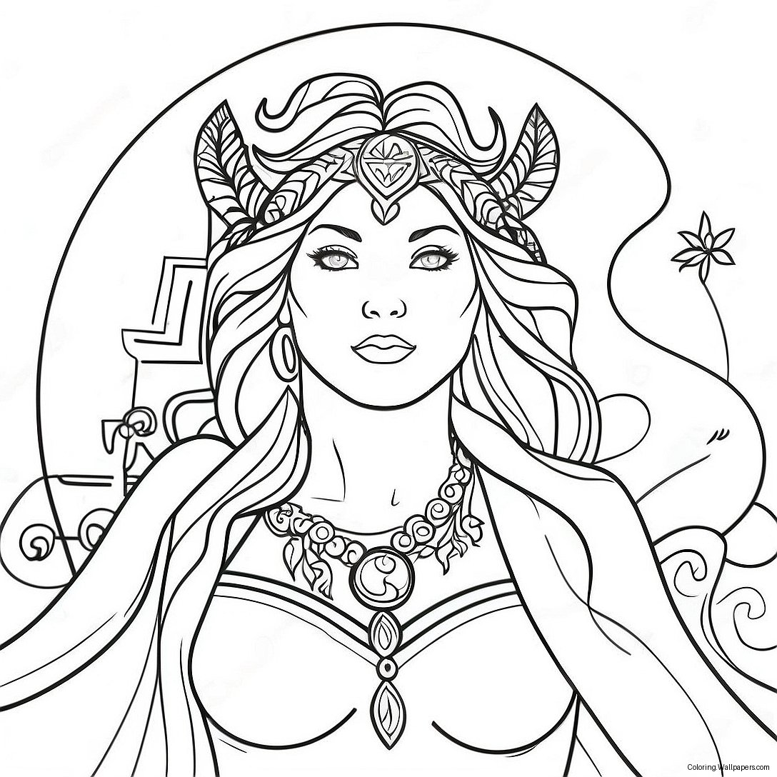 Mystical Wiccan Goddess Coloring Page 45238