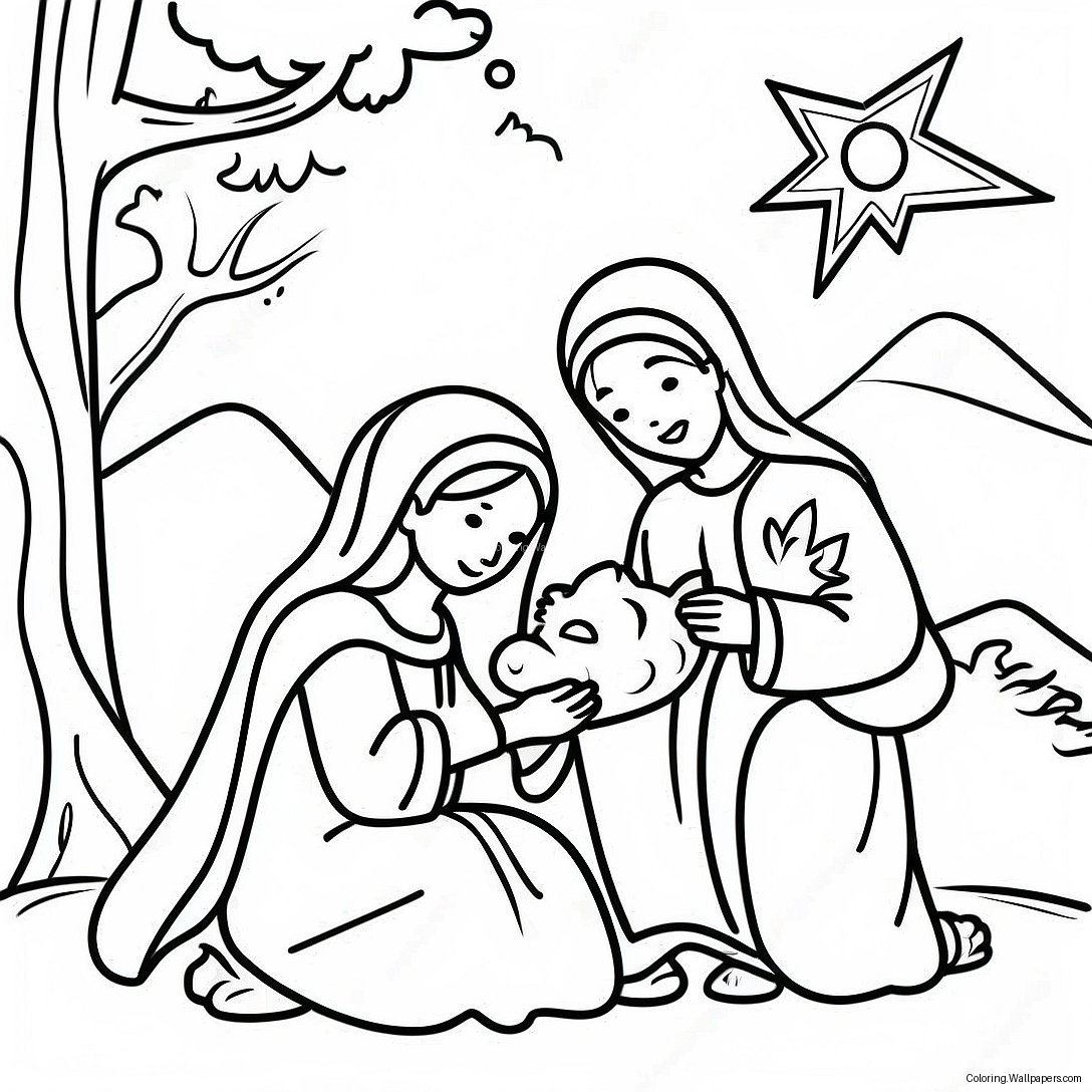 Página Para Colorir Da Cena De Natal Com O Bebê Jesus 51302