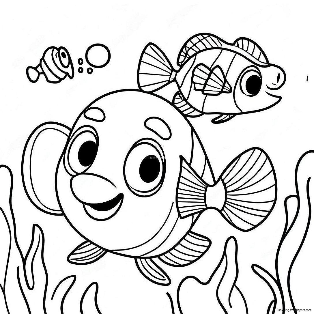 Nemo And Dory With A Cute Turtle Coloring Page 39502