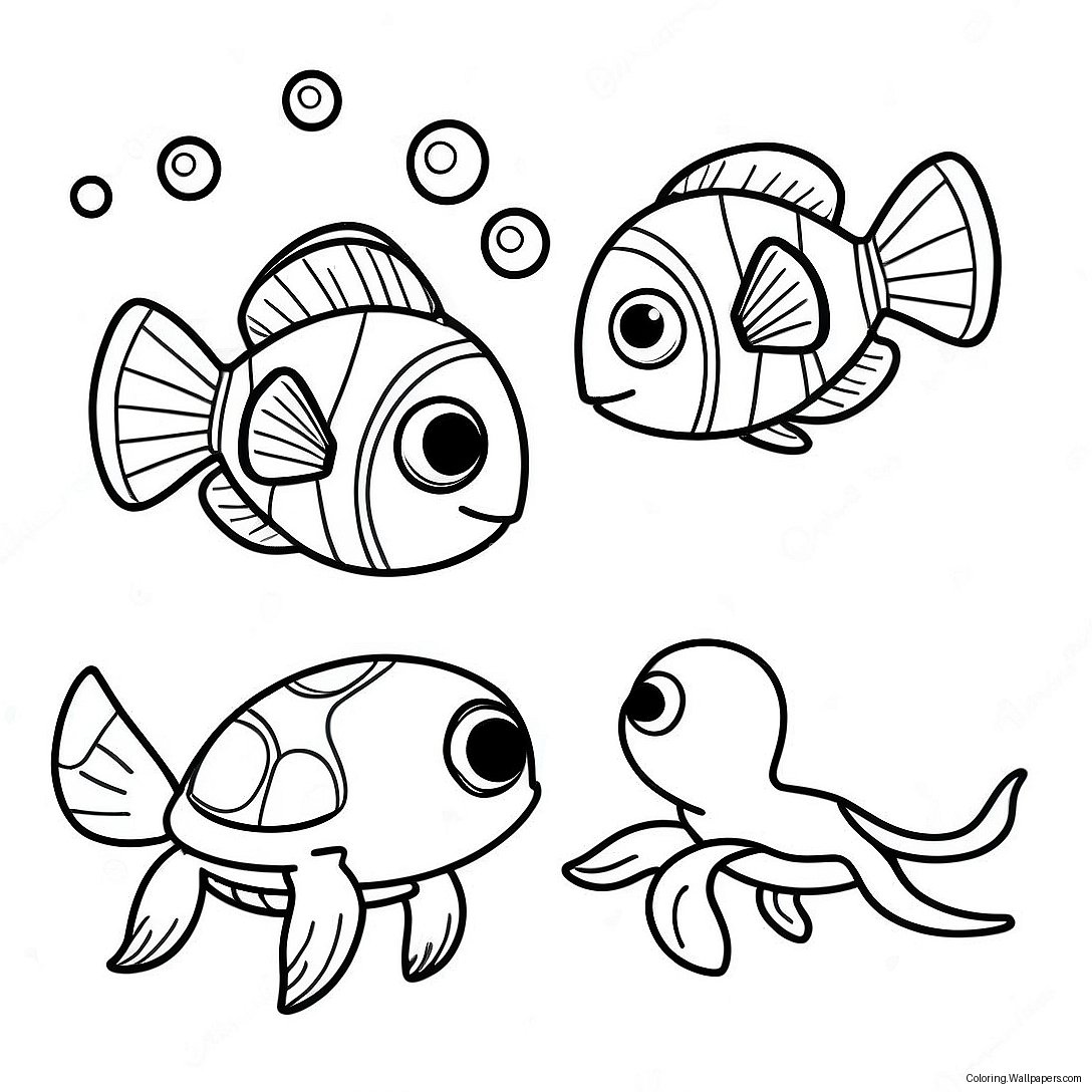 Nemo And Dory With A Cute Turtle Coloring Page 39503