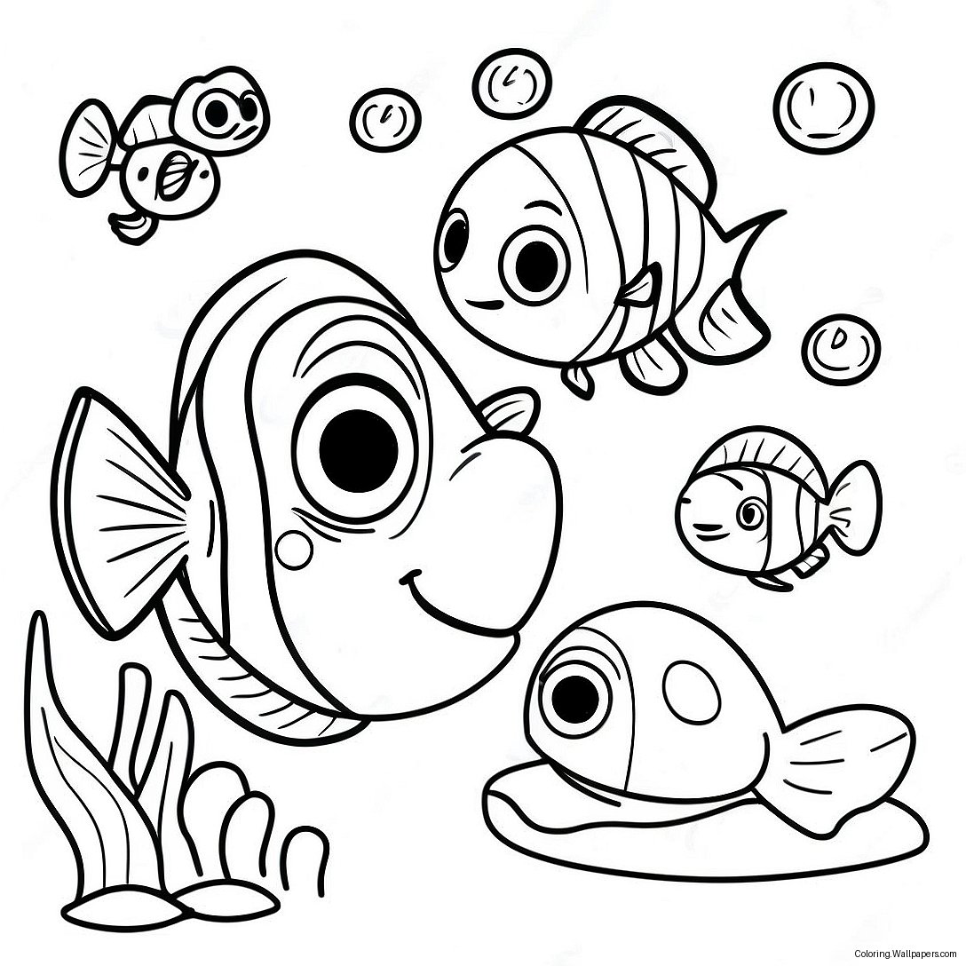 Nemo And Dory With A Cute Turtle Coloring Page 39504