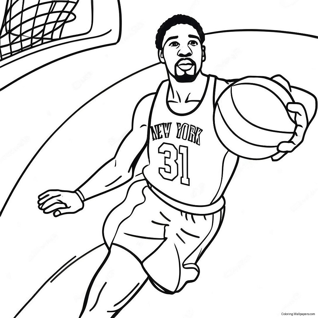 New York Knicks Player Dunking Coloring Page 27639