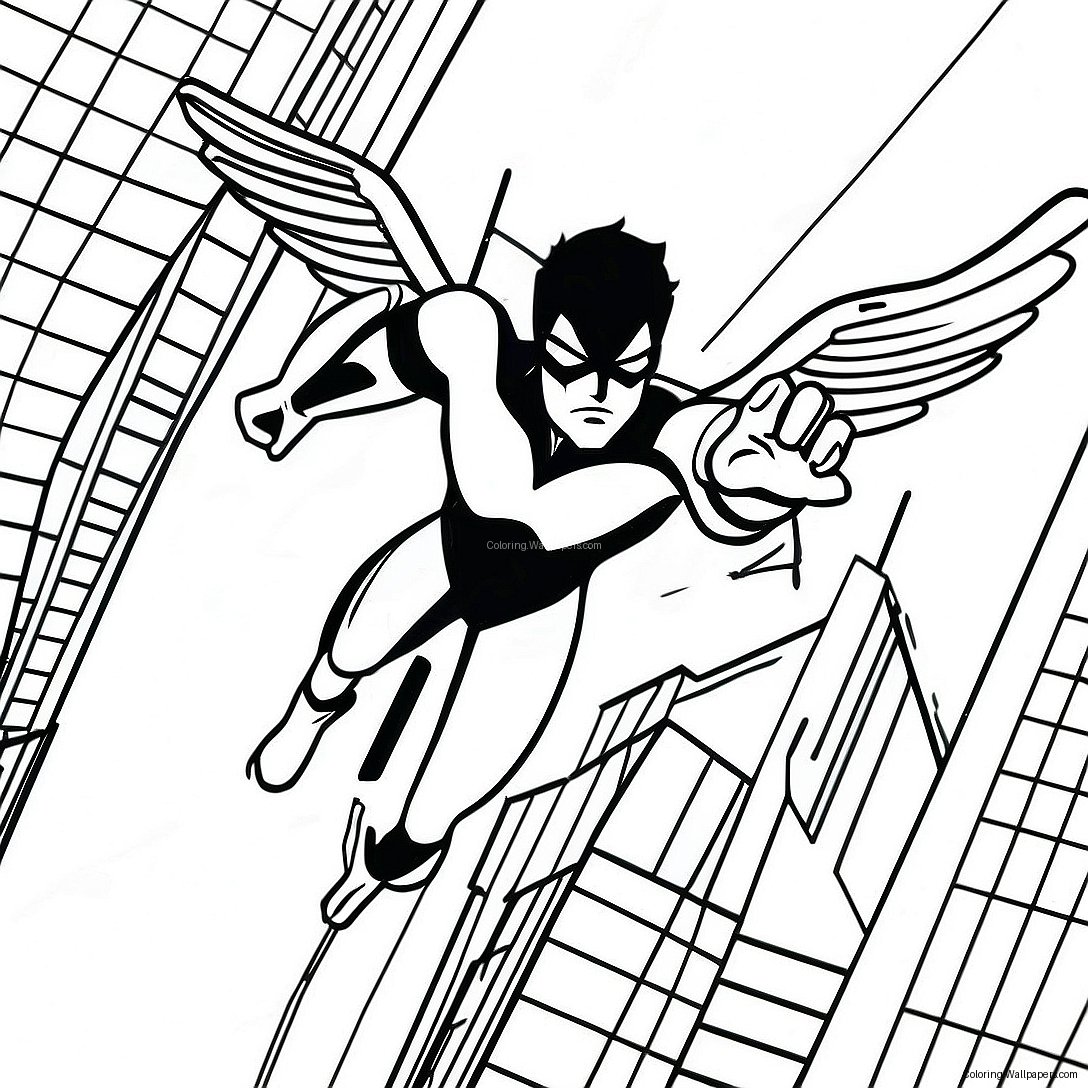 Page À Colorier De Nightwing Volant À Travers La Ville 19953