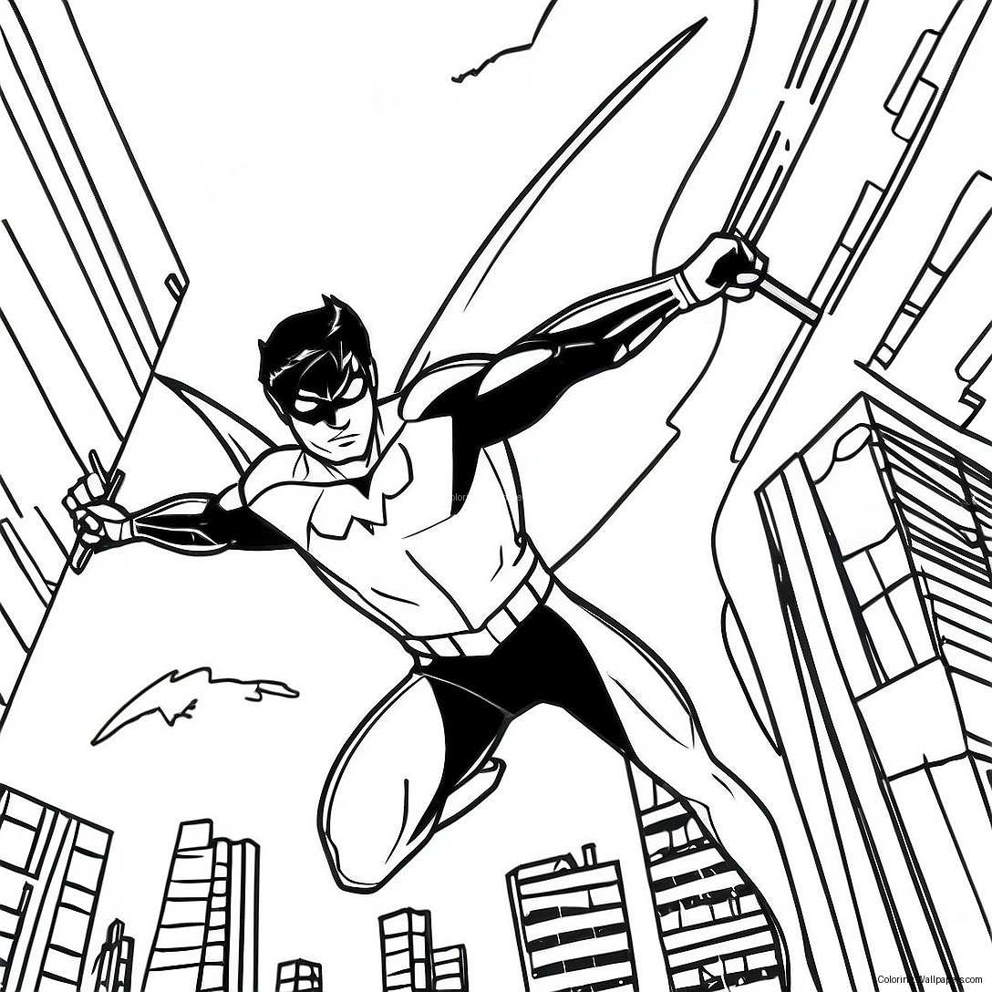 Página Para Colorear De Nightwing Volando Por La Ciudad 19954