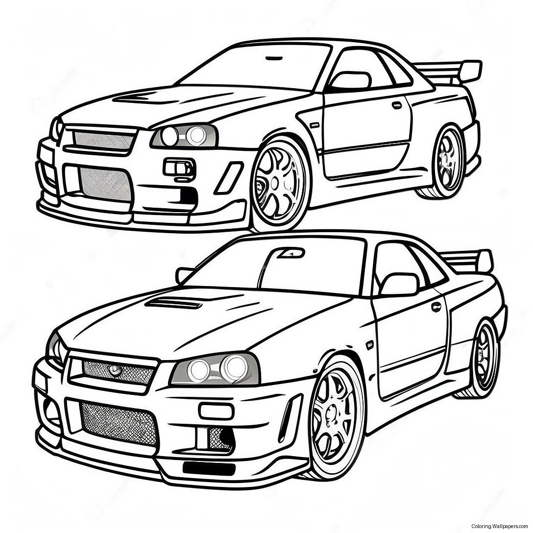 Nissan Skyline Gtr R34 I Aksjon Fargeleggingsark 43545