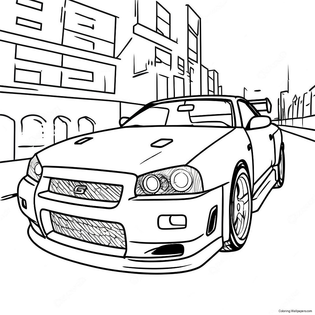 Nissan Skyline Gtr R34 I Aksjon Fargeleggingsark 43546