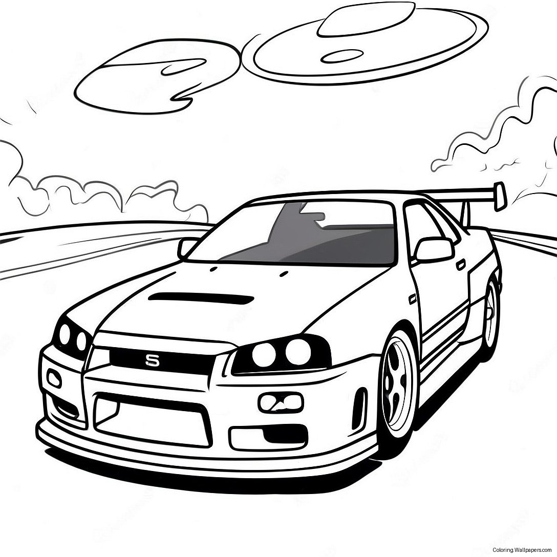 Nissan Skyline Gtr R34 I Aksjon Fargeleggingsark 43548