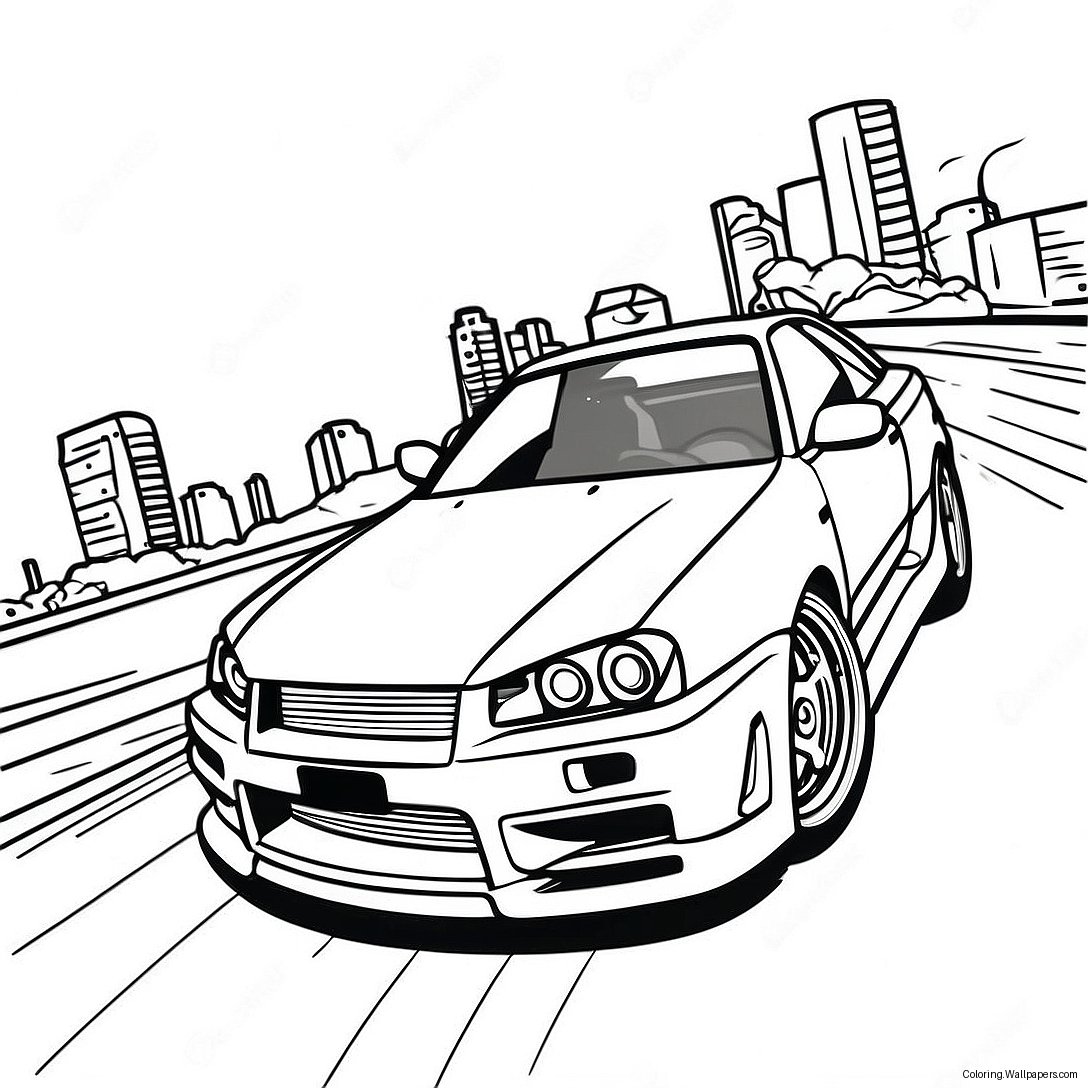 Pagina Da Colorare Della Nissan Skyline R34 In Movimento 28892