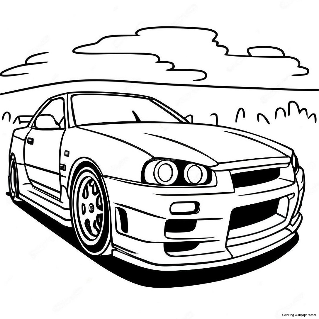 Pagini De Colorat Cu Mașina Sport Nissan Skyline R34 28909