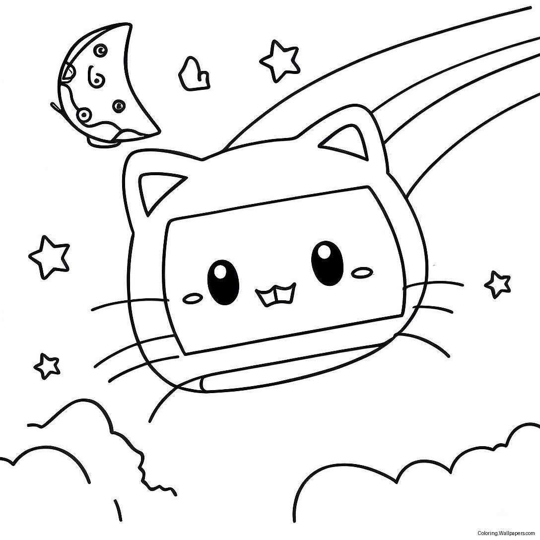 Nyan Cat Flying Through Space Coloring Page 33495