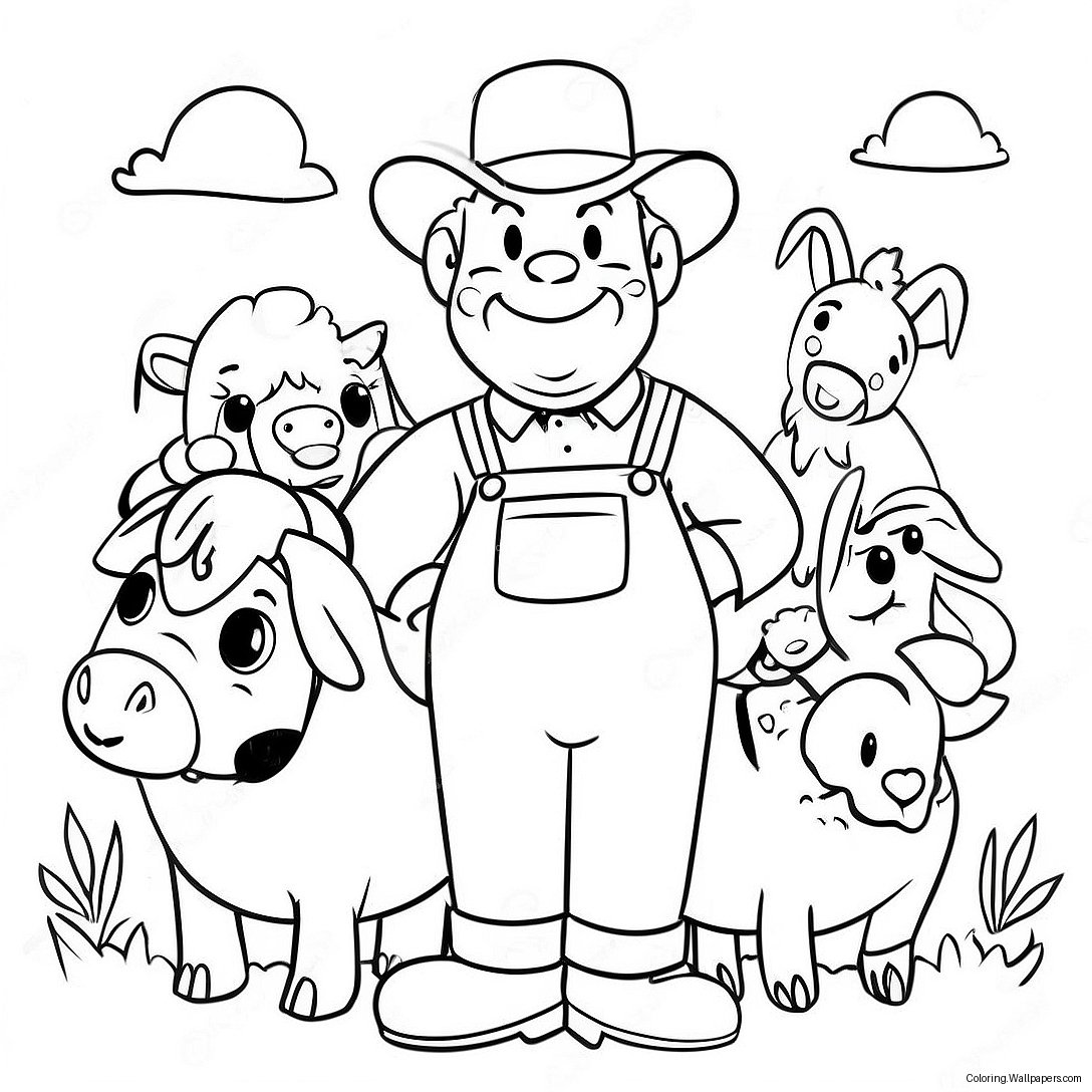 Old Macdonald Avec Des Animaux Heureux Page À Colorier 55168