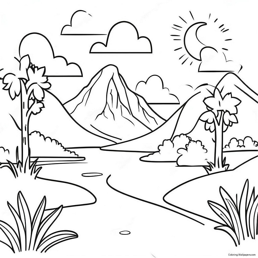 Outdoor Scenic Landscape Coloring Page 3724