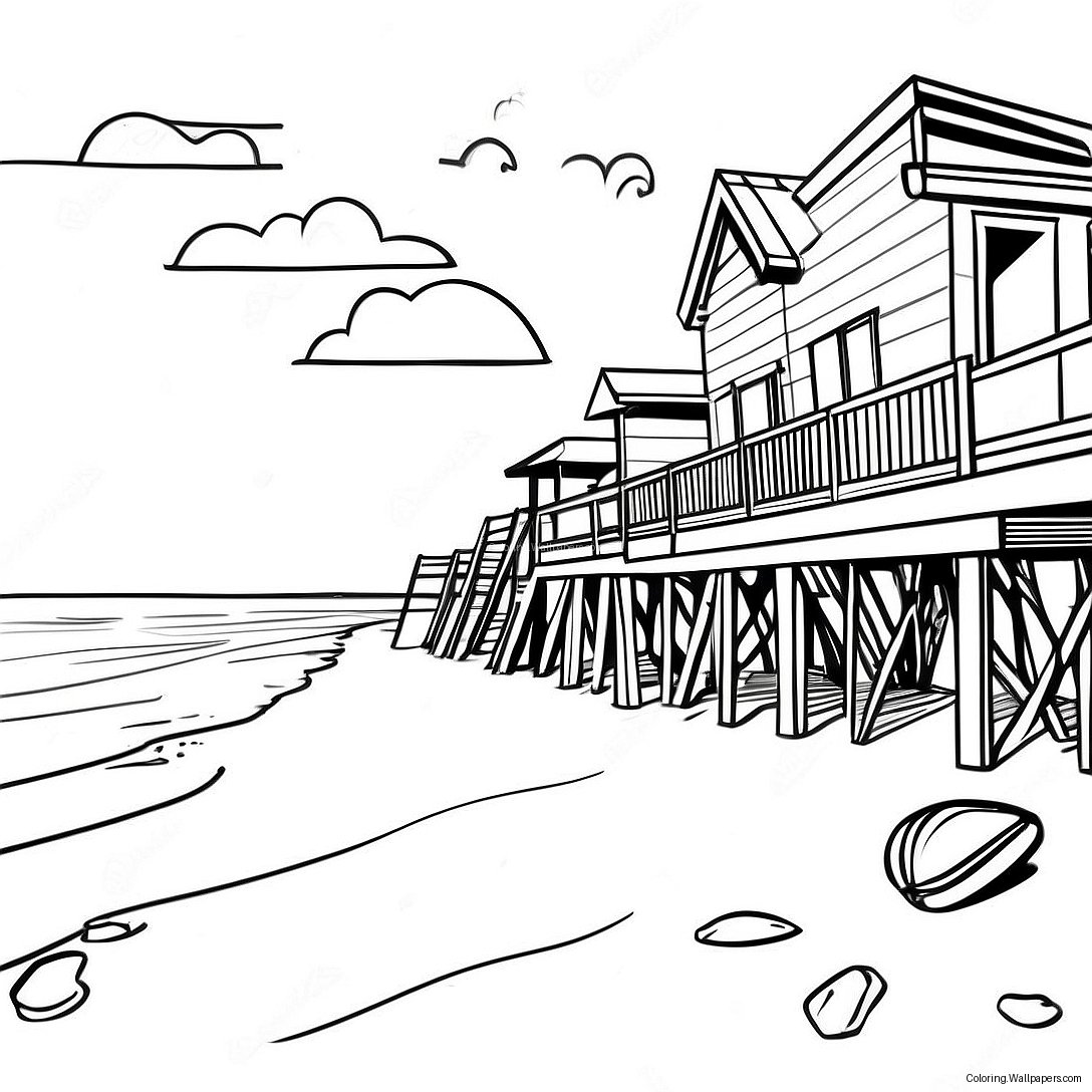 Outer Banks Beach Scene Coloring Page 3013