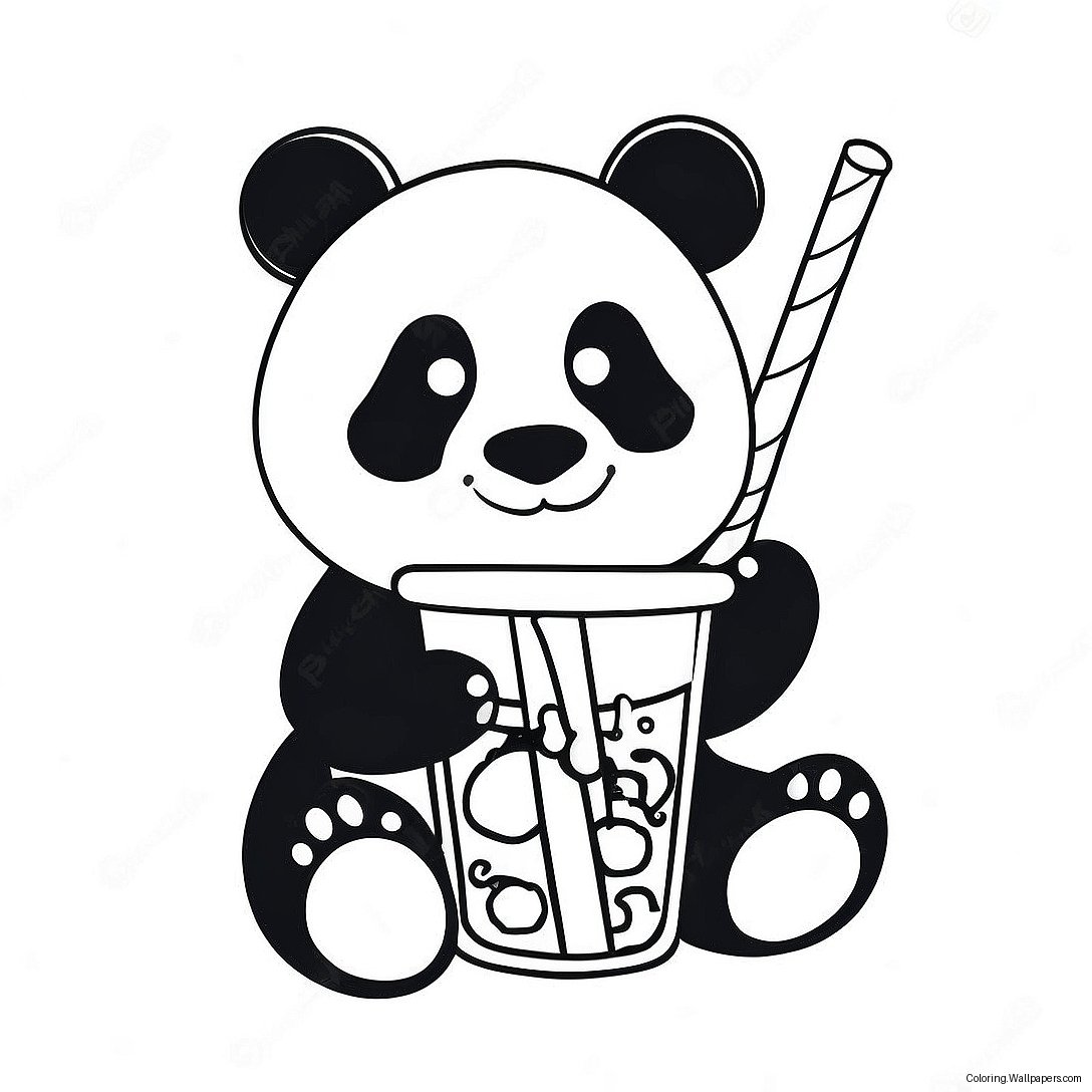 Panda Che Beve Boba Con Cannucce Colorate Da Colorare 39533