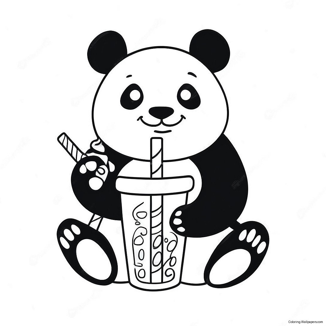 Panda Drinking Boba With Colorful Straws Coloring Page 39534