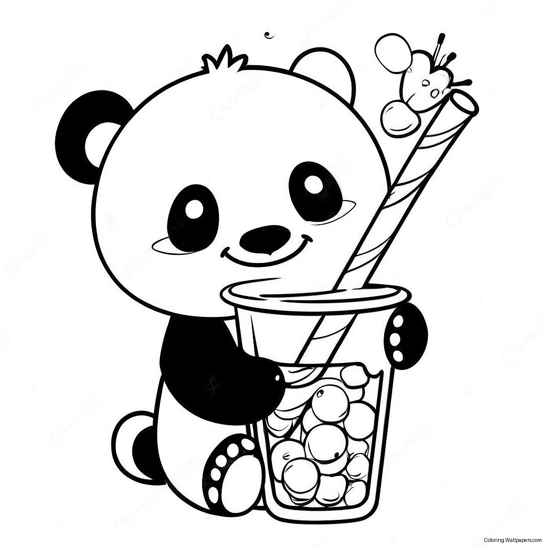 Panda Drinking Boba With Colorful Straws Coloring Page 39535