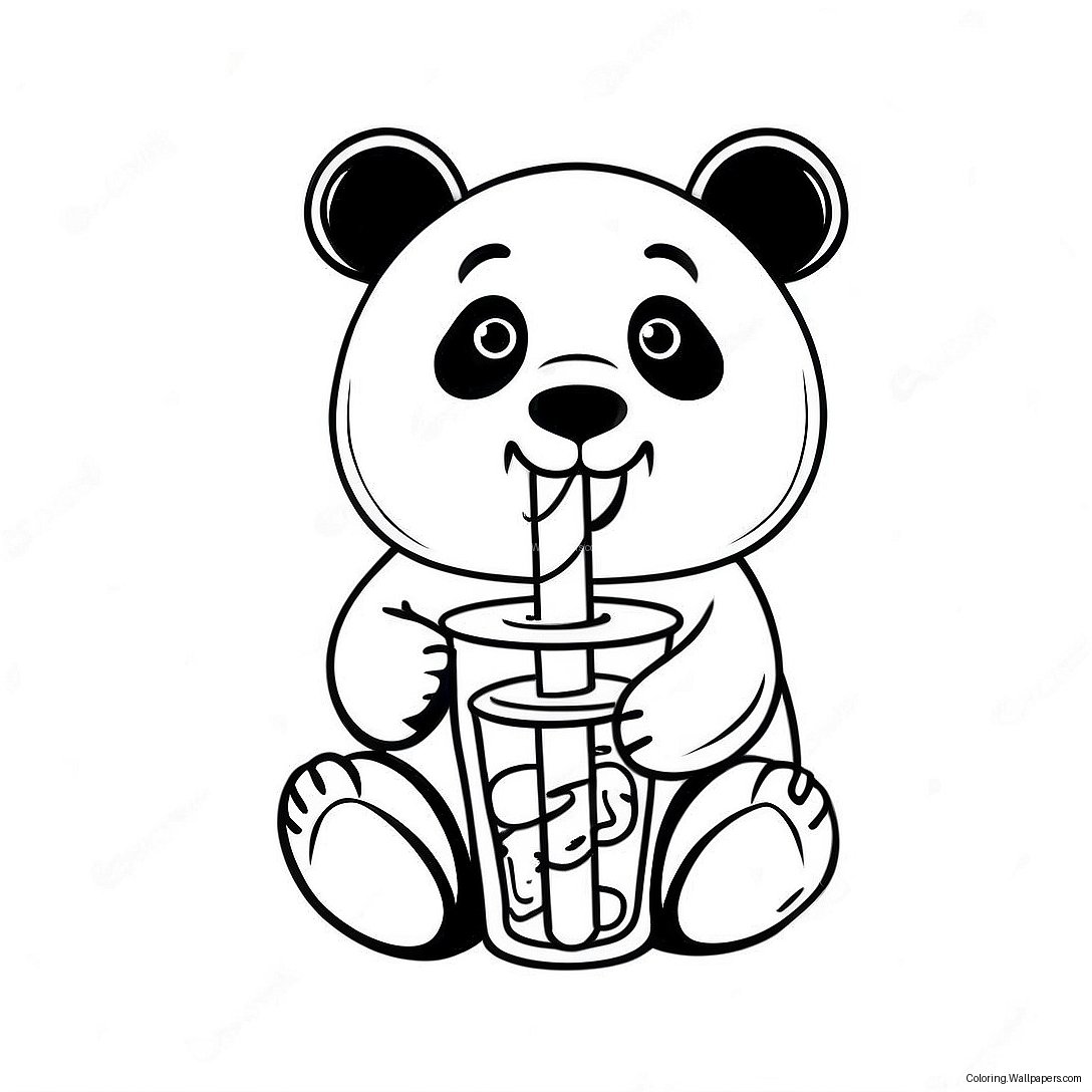 Panda Dricker Boba Med Färgglada Sugrör Målarbild 39536