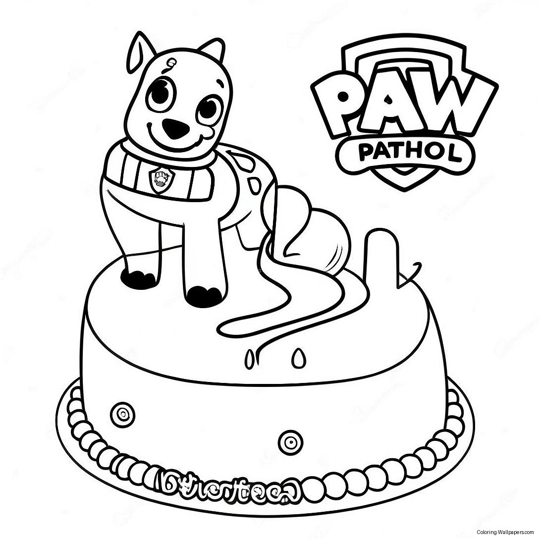 Página Para Colorir Bolo De Aniversário Da Patrulha Canina 32548