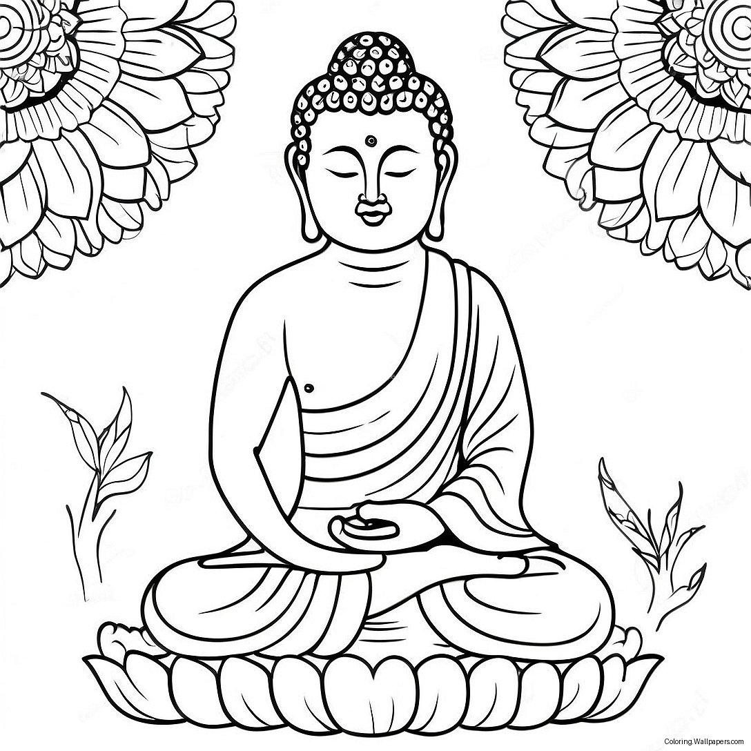 Fredfyldt Buddha Farvelægningsside 5128