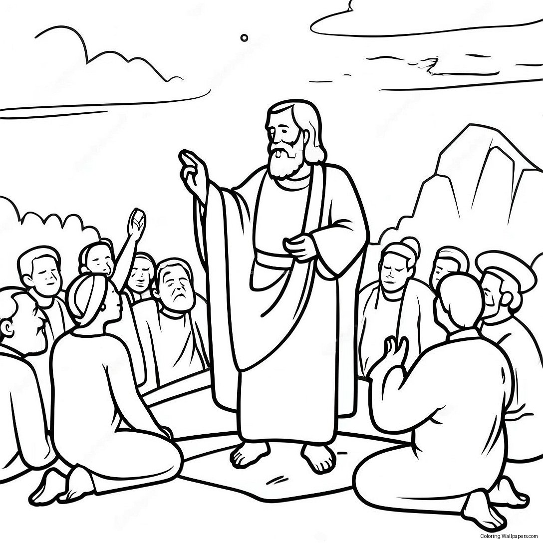 Peaceful Sermon On The Mount Scene Coloring Page 21407