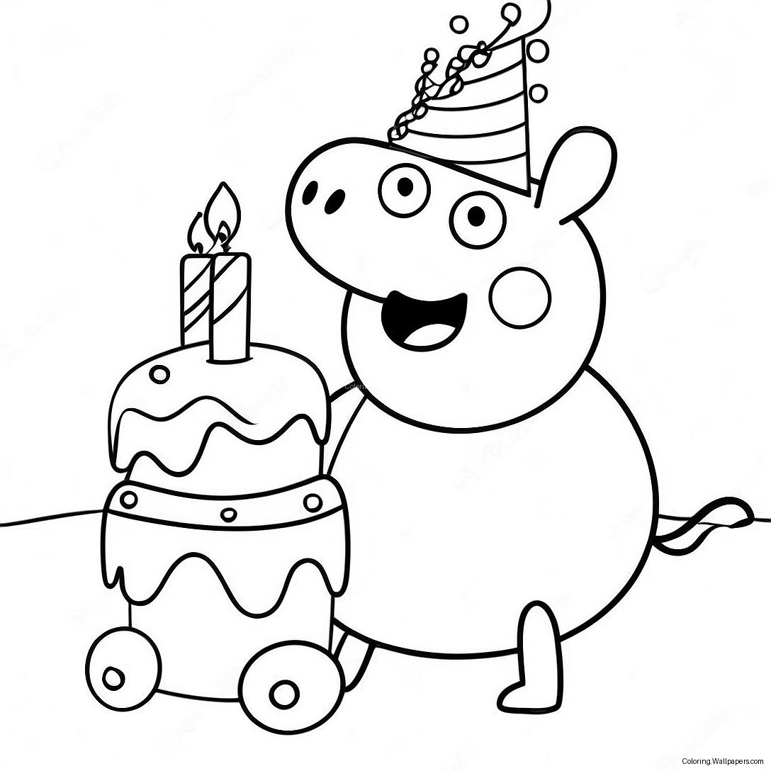 Página Para Colorir Da Peppa Pig Com Bolo De Aniversário 46545