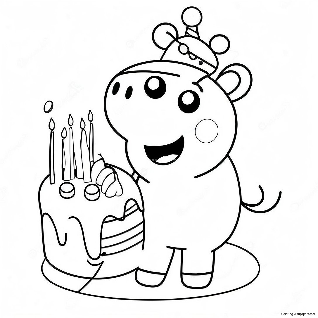 Página Para Colorir Da Peppa Pig Com Bolo De Aniversário 46546