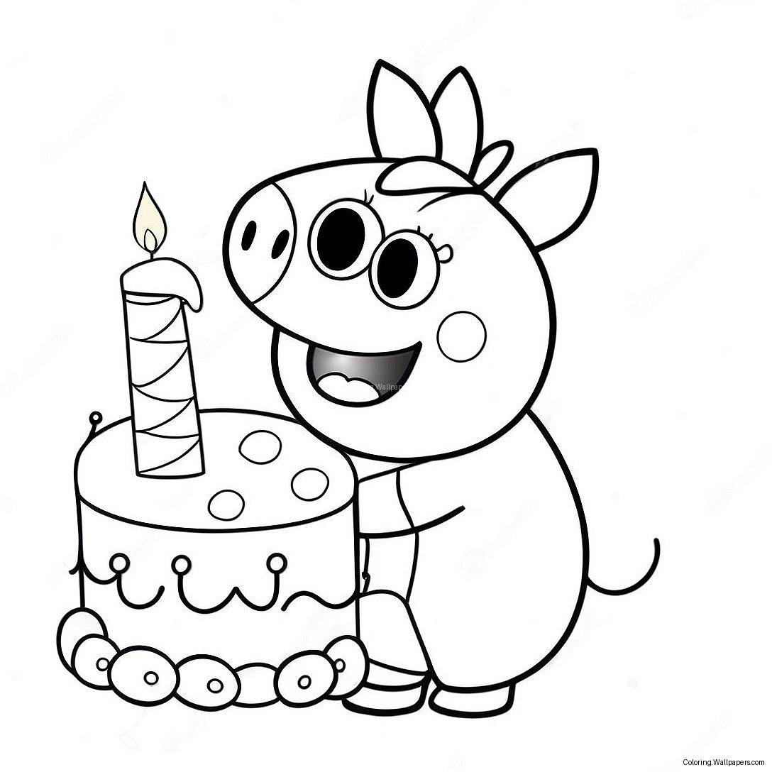 Página Para Colorir Da Peppa Pig Com Bolo De Aniversário 46547