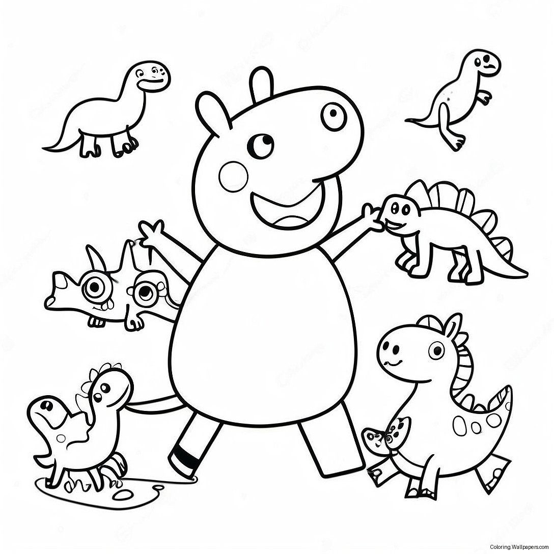 Peppa Gris Med Farverige Dinosaurer Farvelægningsside 56141