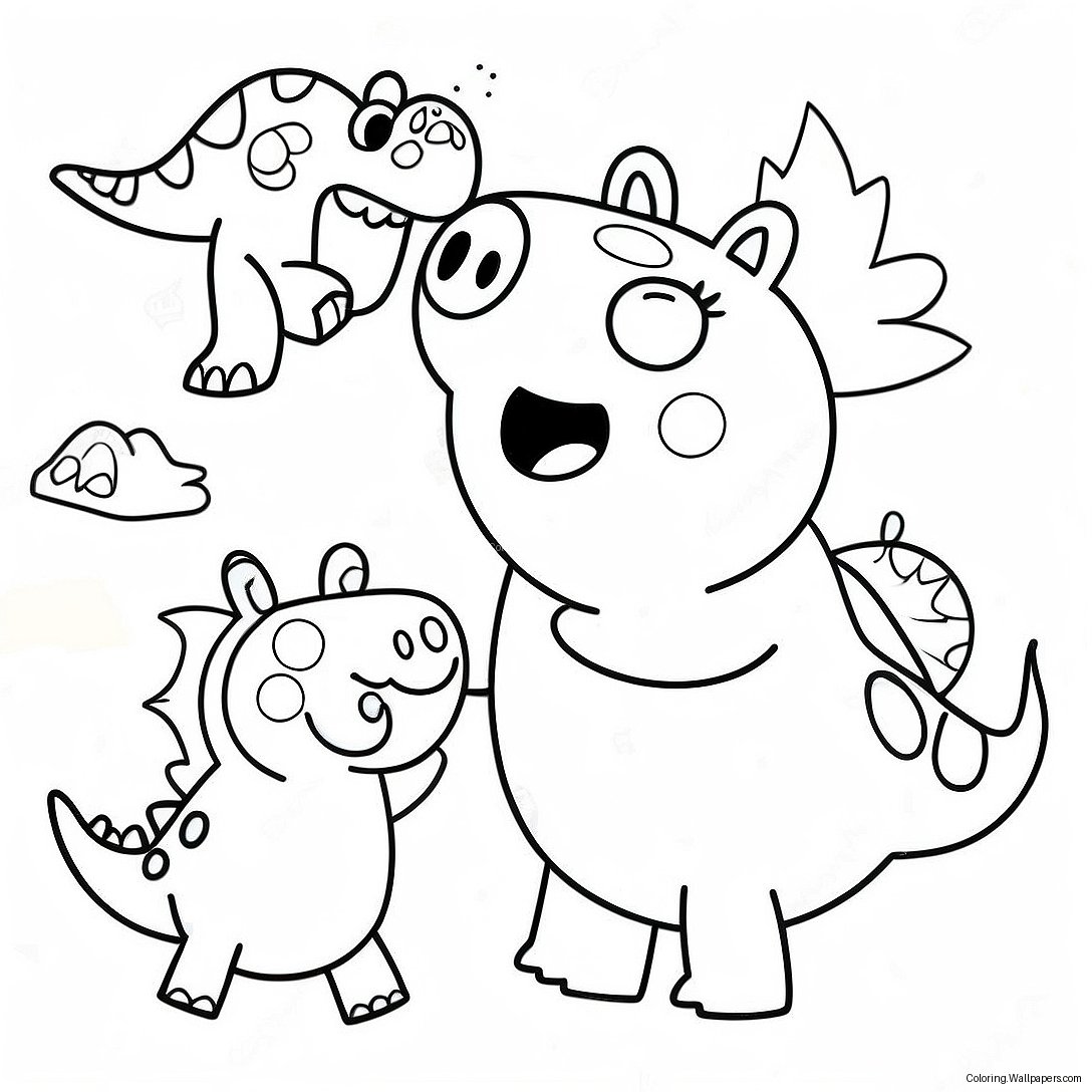 Página Para Colorir Da Peppa Pig Com Dinossauros Coloridos 56143