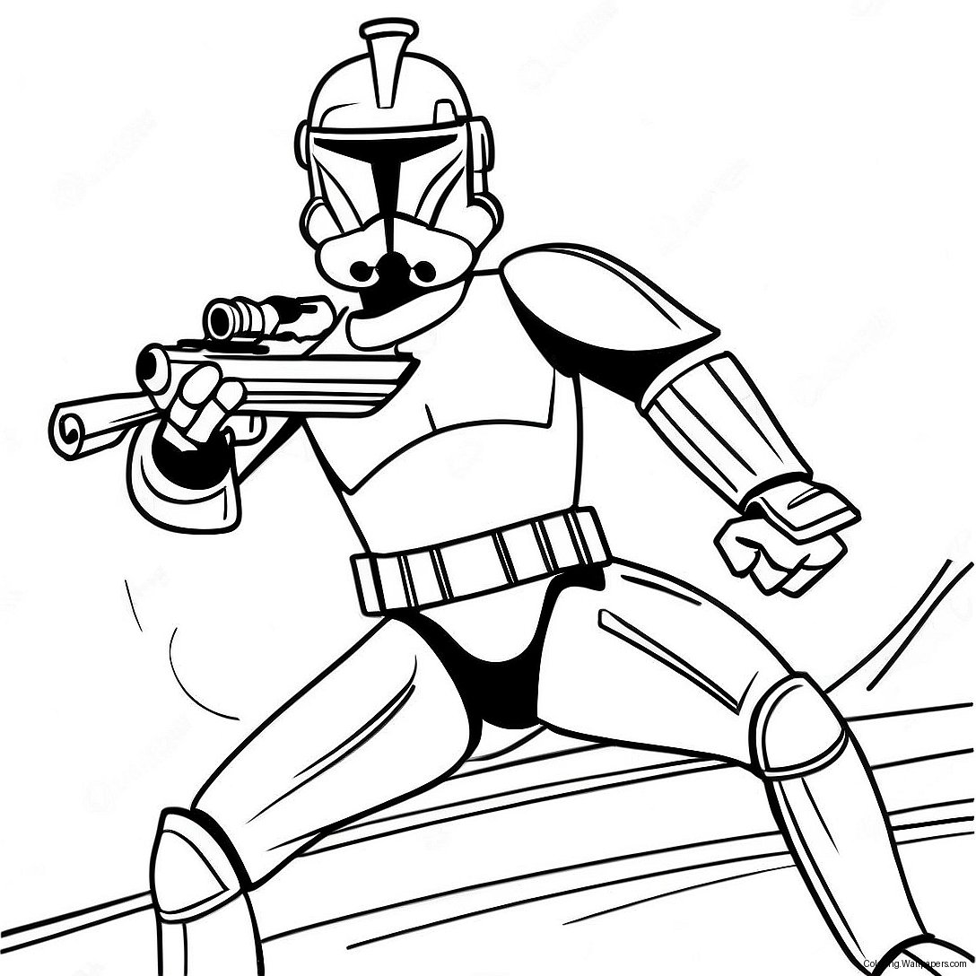 Página Para Colorir Do Clone Trooper Em Pose De Ação Da Fase 2 23553