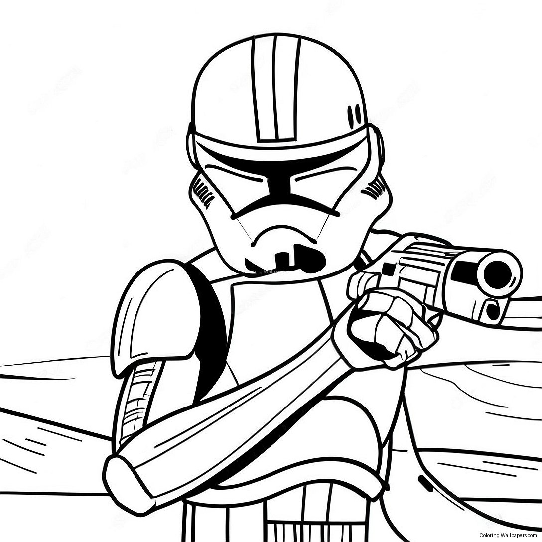 Página Para Colorir Do Clone Trooper Em Pose De Ação Da Fase 2 23554