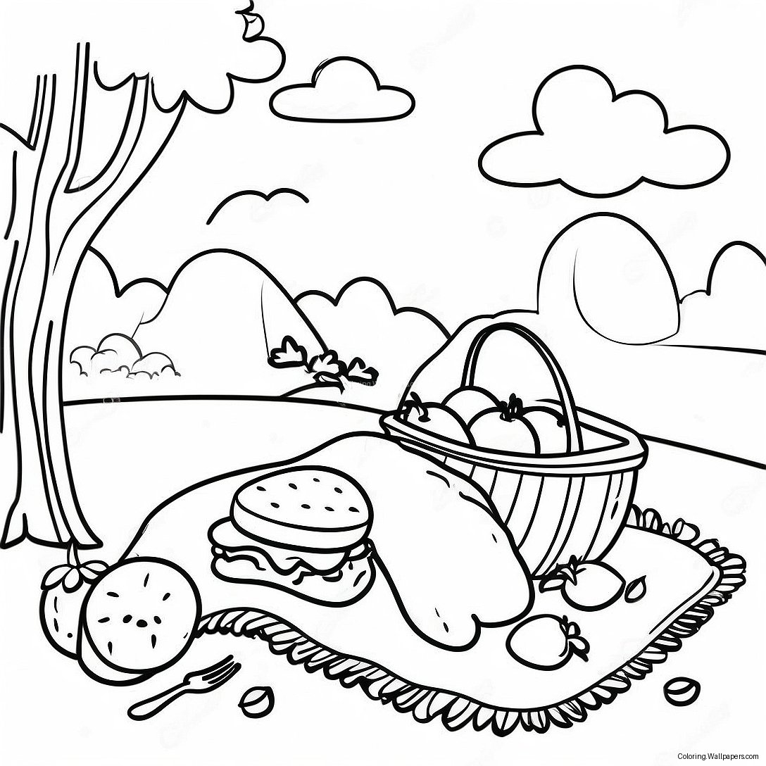 Picnic Scene With Colorful Blanket Coloring Page 6668