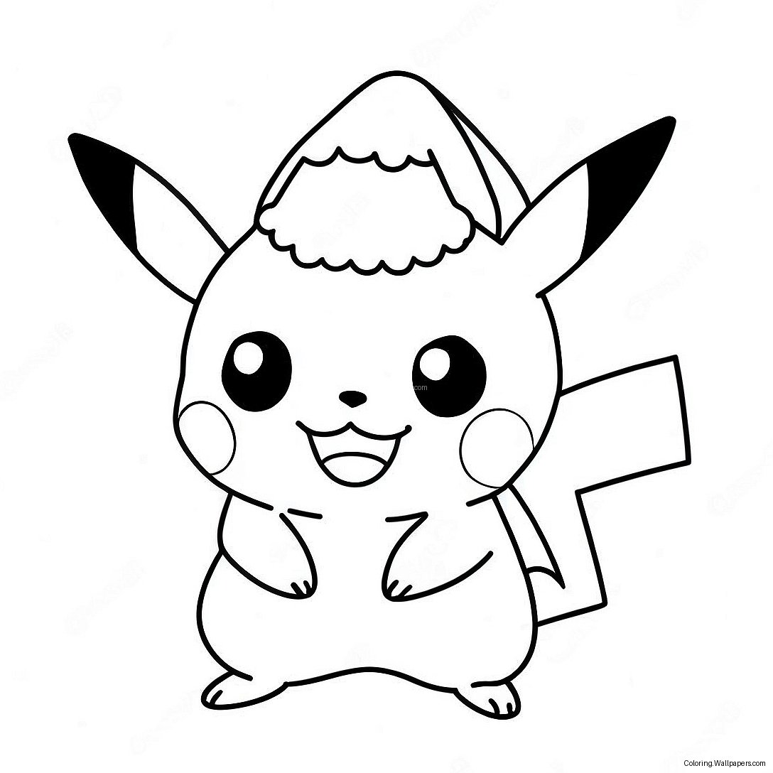 Kolorowanka Pikachu W Czapce Świętego Mikołaja 16539