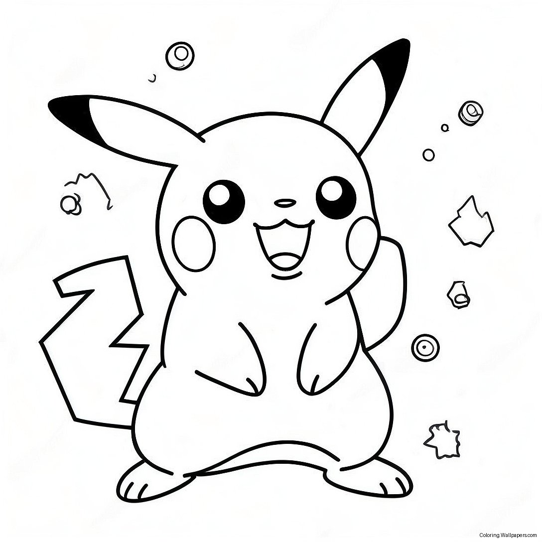 Pagina De Colorat Cu Pikachu Strălucind De Energie 47477