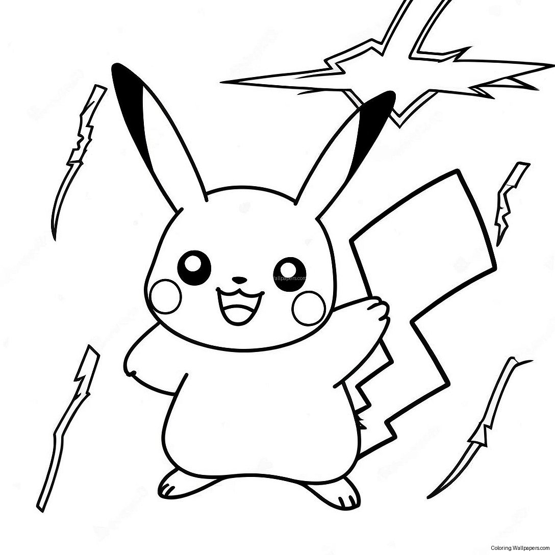 Yıldırım Çarparken Pikachu Boyama Sayfası 22519