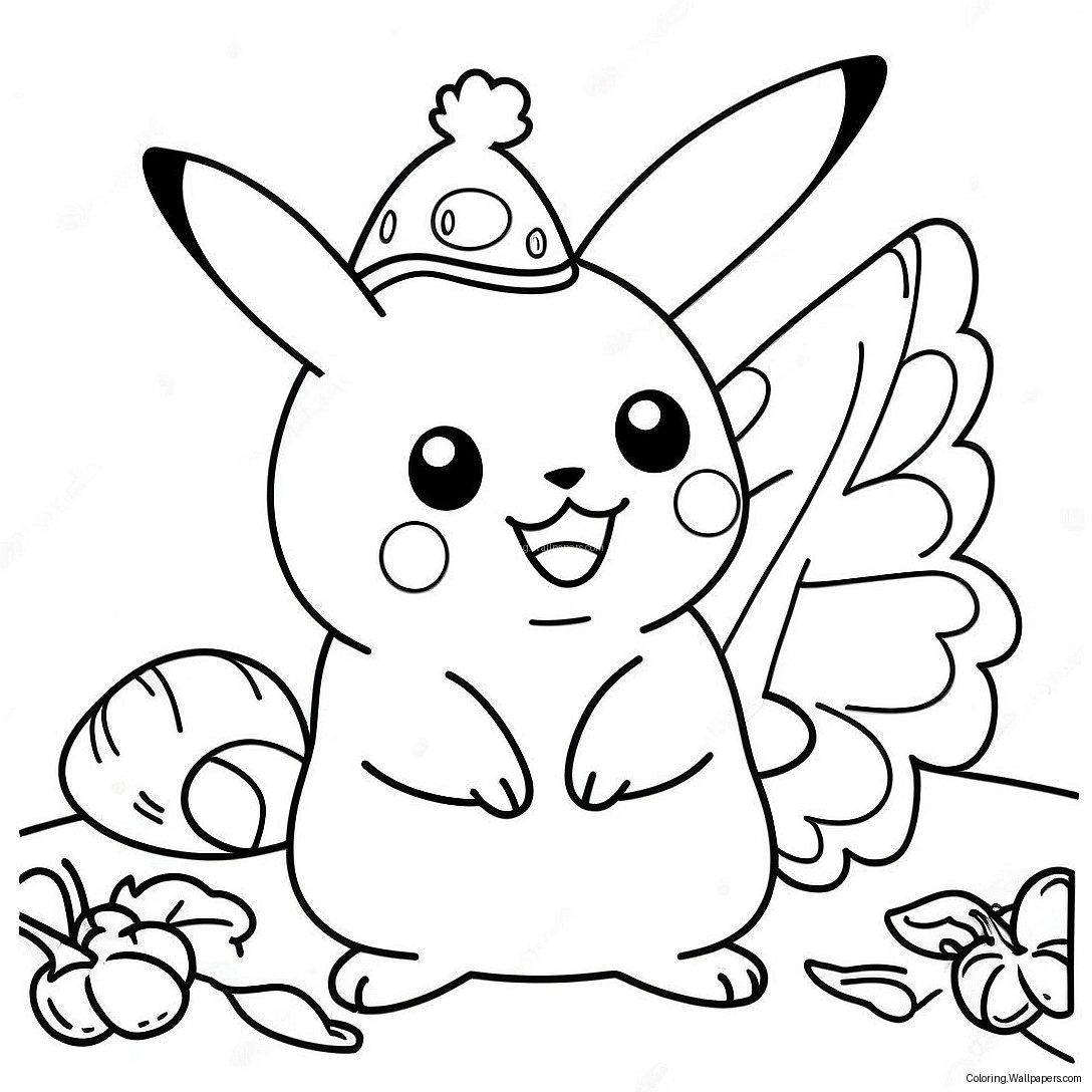 Pikachu With Thanksgiving Turkey Coloring Page 19214