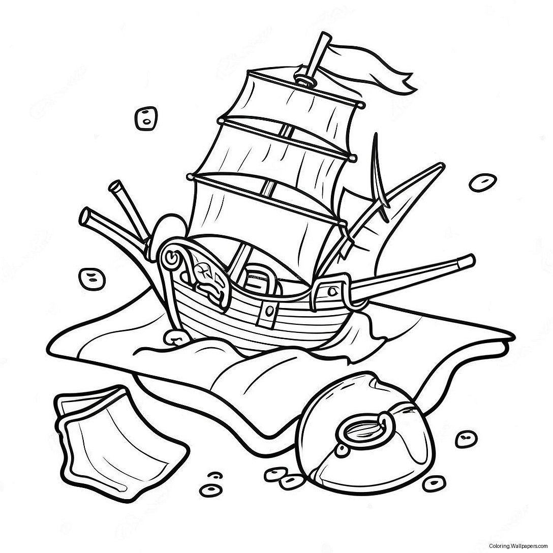 Pirate Treasure Map Coloring Page 11509