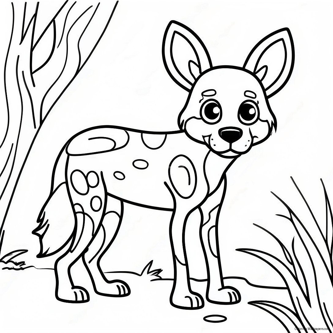 Playful African Wild Dog Coloring Page 29349