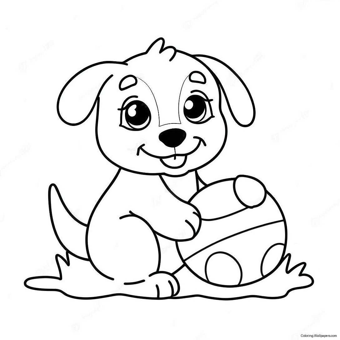 Playful Baby Puppy With Ball Coloring Page 49624