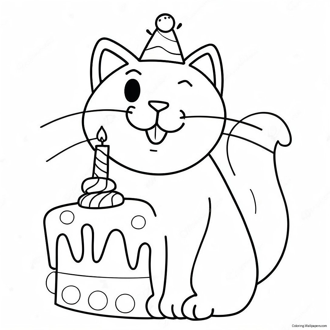 Página Para Colorear De Un Gato Juguetón Por Su Cumpleaños 27017