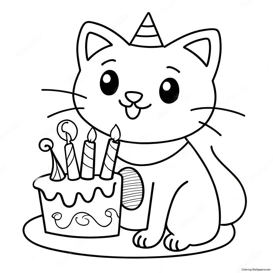 Pagina Da Colorare Del Gatto Giocoso Per Il Compleanno 27019