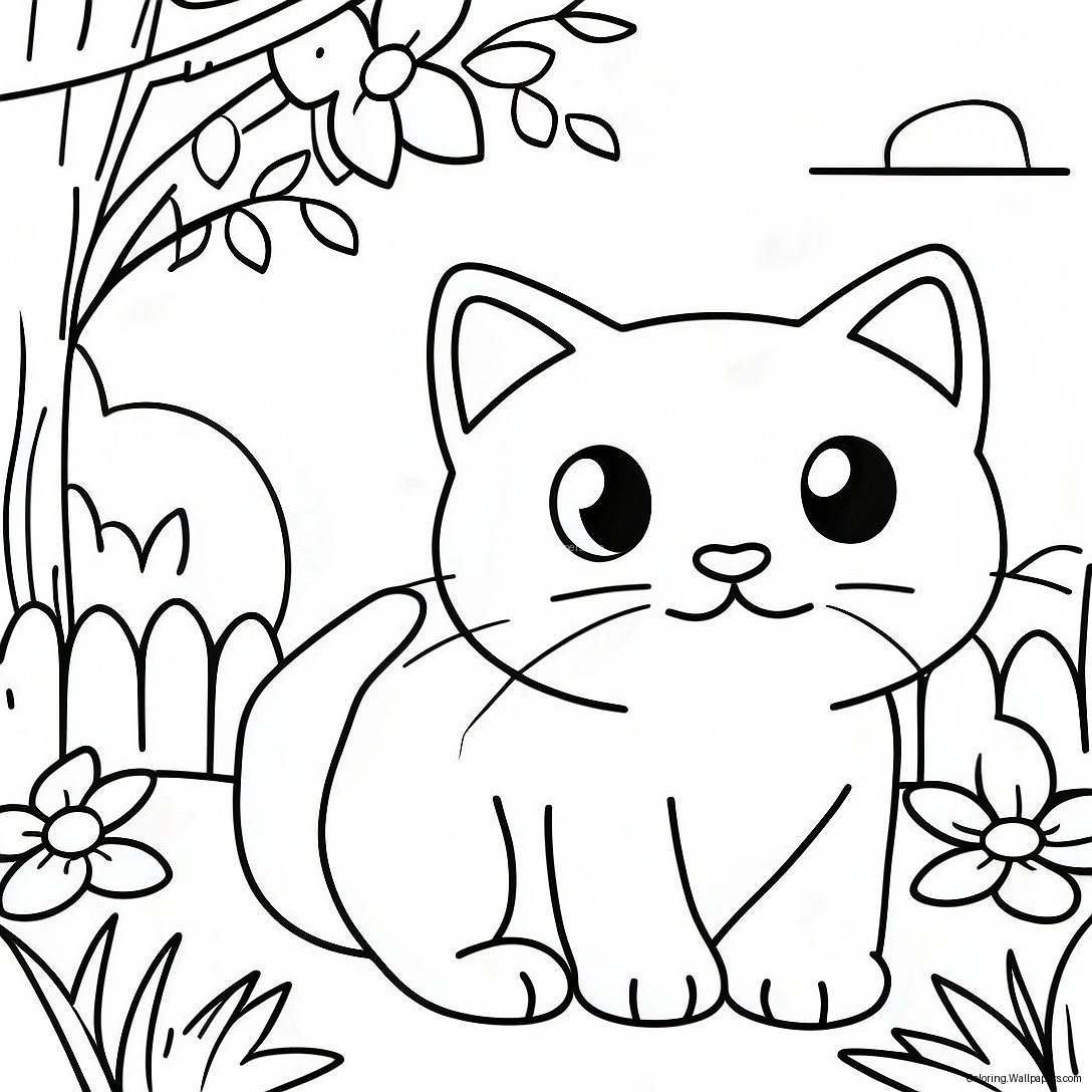 Playful Calico Cat In Garden Coloring Page 26458